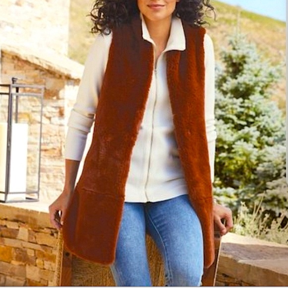 Soft Surroundings NWOT Lenai Faux Fur Vest Copper Rust Size Medium - Picture 2 of 9